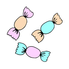 Hand drawn cute wrapped candy vector illustration