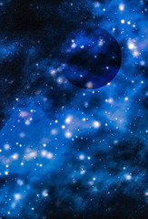 Stars, planet and galaxy in cosmos universe, space and time travel science background