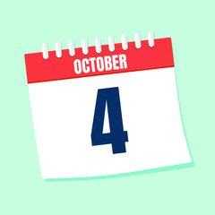 Vector illustration. Calendar icon. Calendar Date - October 4. Planning. Time management.