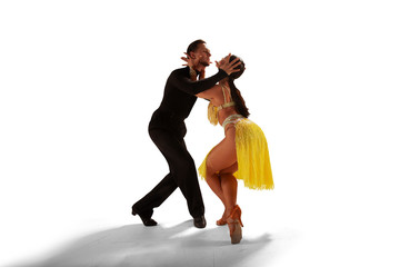 Ballroom dancing isolated on white.