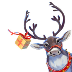 Christmas reindeer with a gift