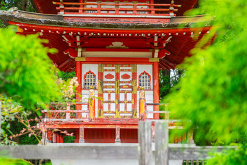 Close up of Pagoda in Japanese Tea Garden at Golden Gate Park, San Francisco.