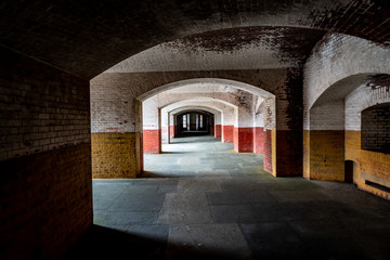 Corridors of Fort Point in San Francisco, California, USA.