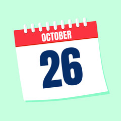 Vector illustration. Calendar icon. Calendar Date - October 26. Planning. Time management.