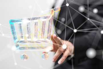 hand touches virtual percent icon