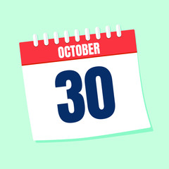 Vector illustration. Calendar icon. Calendar Date - October 30. Planning. Time management.