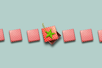 Christmas gift boxes pattern on blue background. christmas shopping