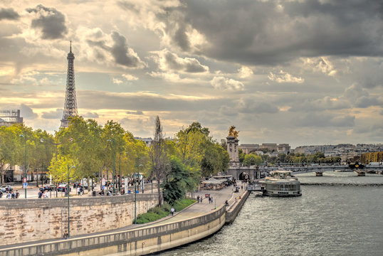 Paris, Riverside in autumn, HDR image