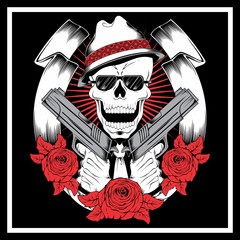 skull mafia,gangster wearing bandana with gun an roses
