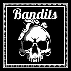 skull the bandits.vector hand drawing,Shirt designs, biker, disk jockey, gentleman, barber and many others.isolated and easy to edit. Vector Illustration