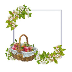 Fruit basket ,apples frame for card design
