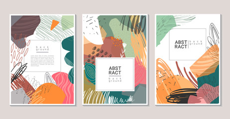 Vector collection of trendy creative cards with cut paper and different textures.
