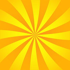 Sun rays background. Yellow orange radiate sun beam, burst effect. Sunbeam light flash boom. Template poster sale. Sunlight star, sunrise glow burst. Solar radiance, retro design. Vector illustration