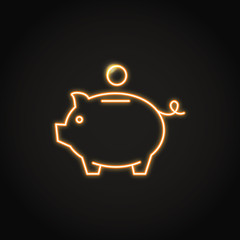 Piggy bank icon in neon line style