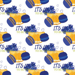 Seamless vector pattern. Lavender taste macarons and lavander flowers pattern . Useful for gifts wrapping.