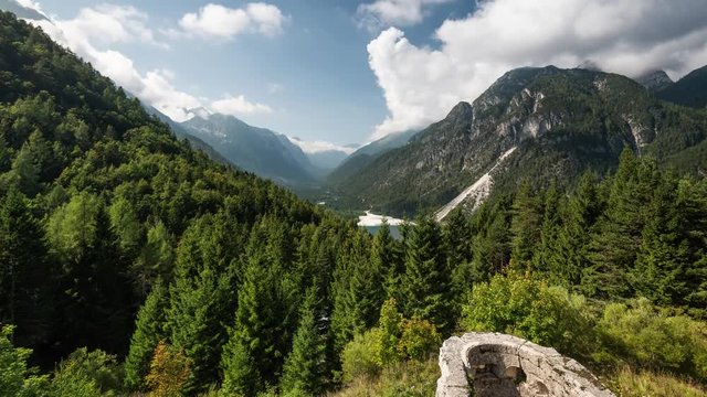 looking at Valley from Predil Pass on Italy and Slovenia Border. 4k Time Lapse Footage