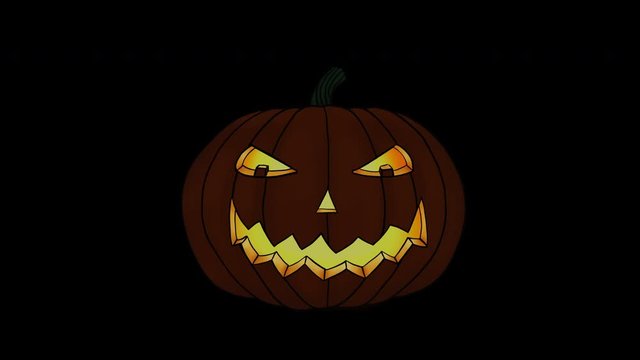 Spooky Halloween Pumpkin Cartoon Animation with flickering light inside - Jack-o'-lantern. Loop / looping is possible. On Black Background.