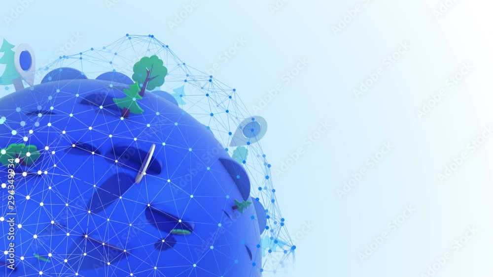 Poster geolocation globe with gps marks and trees. space for yor text. loop.