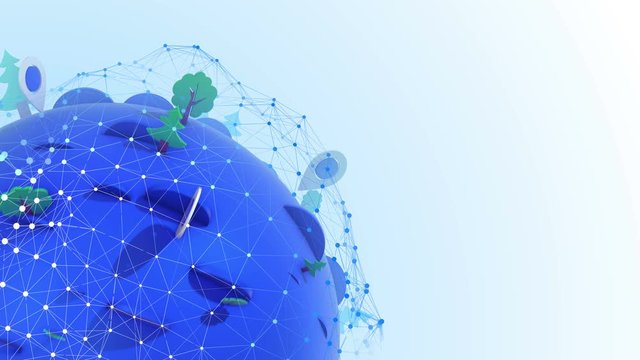 Geolocation Globe with GPS marks and trees. Space for yor text. Loop.