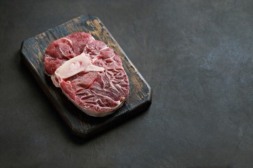Meat. Raw beef cut ready to cook. Overhead view. Selective focus