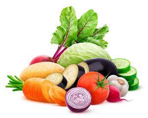 Collection of different vegetables isolated on white background