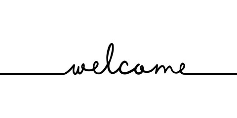Welcome - continuous one black line with word. Minimalistic drawing of phrase illustration © Lifeking