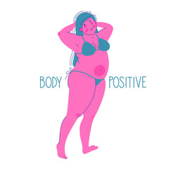 Happy young girl in swimsuits. Body positive concept.