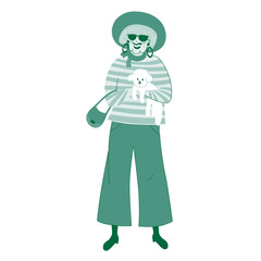 Fashionable stylish old woman. Female cartoon character. Beautiful old age concept.