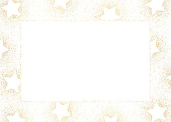 Elegant Winter Holidays Gold Foil Stardust and Stars on White Background Rectangular Horizontal Vector Frame
