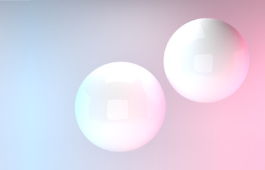 White ball reflecting colored light from two light sources. Background for poster, announcement, brochure, cover, mocap for placing the logo of a company, social or sports club, billiard. 3D rendering