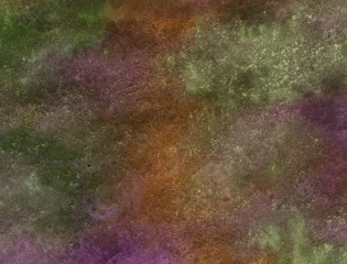 Hand-painted watercolor grunge background. Multi-colored colorful picture with scuffs, stains, color gradients. Primary colors-purple, green, rusty