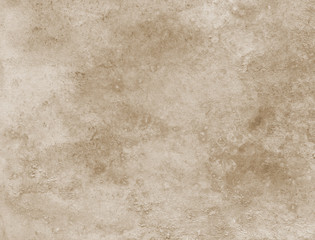 Hand-drawn watercolor texture. Beige-gray rough frayed wall with spots, stains. Abstract background