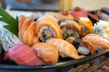 Sushi on the plate, japanese food.