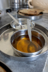 Desi ghee and sugar with bread local food in the desert of thar