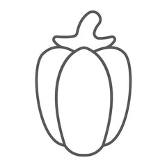 Bell pepper thin line icon, fruits and vegetables, capsicum sign, vector graphics, a linear pattern on a white background.