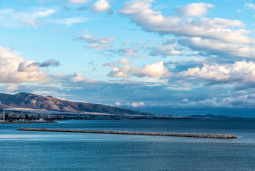 Overview of a breakwater of the port of Athens, Greece