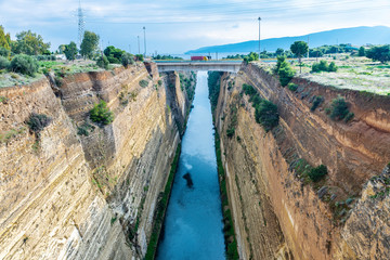 Corinth Canal in Isthmus of Corinth, Greece