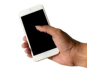 Hand with smart phone isolated on white background with clipping path