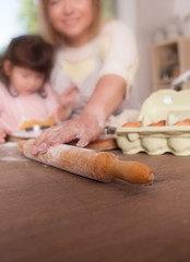 Rolling pin on blurred background