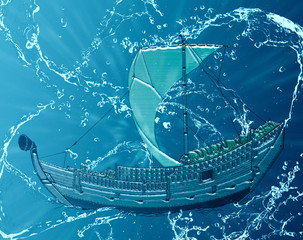 浮世絵　船　その2　Water version