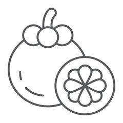 Mangosteen thin line icon, food and vitamin, exotic fruit sign, vector graphics, a linear pattern on a white backgrond.