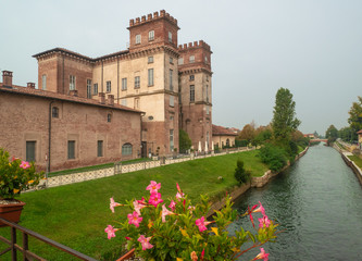 bike path in the green countryside of Lombardy along the Naviglio Grande near Milan. Italy