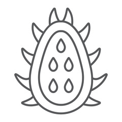 Pitaya thin line icon, food and exotic, tropical fruit sign, vector graphics, a linear pattern on a white backgrond.