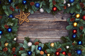 Fototapeta na wymiar Festive composition of Christmas decorations.