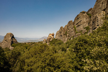 Plakat Landscape with monasteries and rock formations in Meteora, Greece.