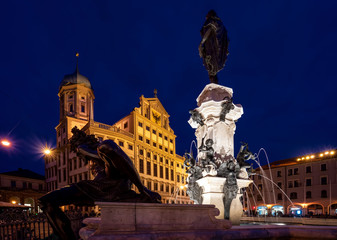 Town Hall Square with Augustus Fountain in front of the Town Hall in the city of Augsburg