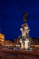 Fototapeta na wymiar Town Hall Square with Augustus Fountain in front of the Town Hall in the city of Augsburg