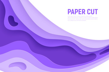 Purple paper cut banner with 3D slime abstract background and purple waves layers. Abstract layout design for brochure and flyer. Paper art vector illustration