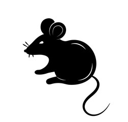 Black silhouette of a rat or mouse on a white background.Vector illustration. Symbols of 2020 Chinese New Year