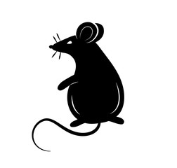 Black silhouette of a rat or mouse on a white background.Vector illustration. Symbols of 2020 Chinese New Year